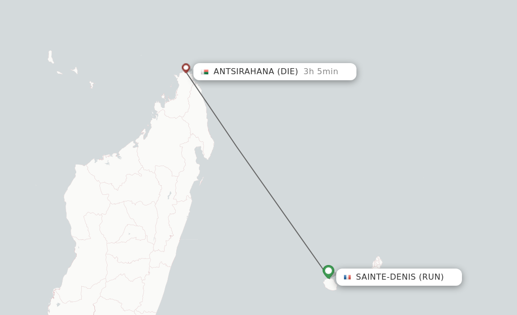 Flights from Saint Denis de la Reunion to Antsiranana route map