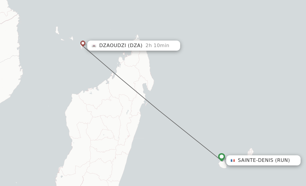 Flights from Saint Denis de la Reunion to Dzaoudzi route map