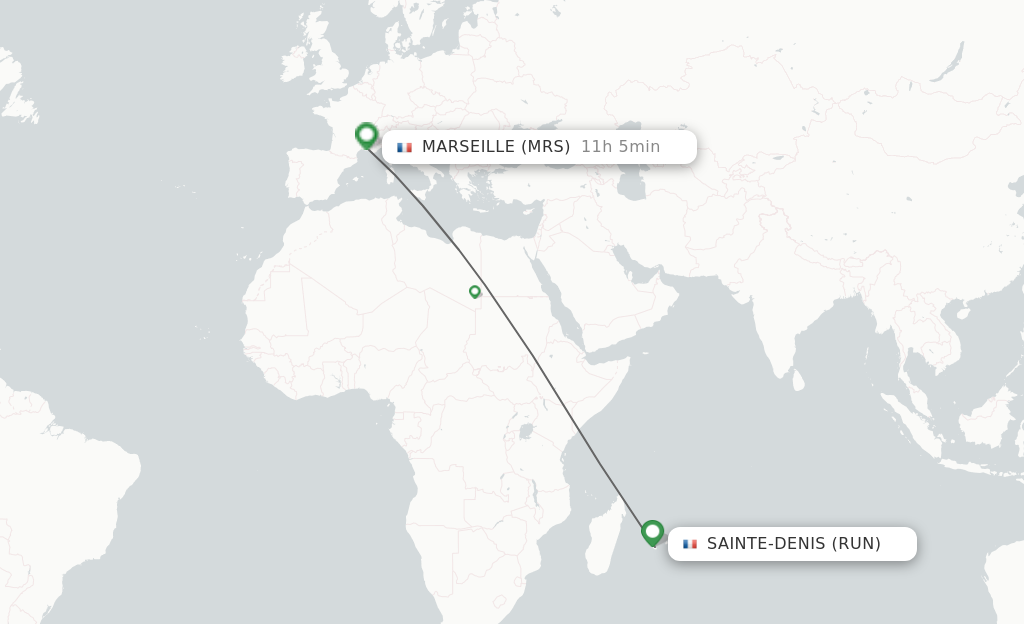 Flights from Saint Denis de la Reunion to Marseille route map