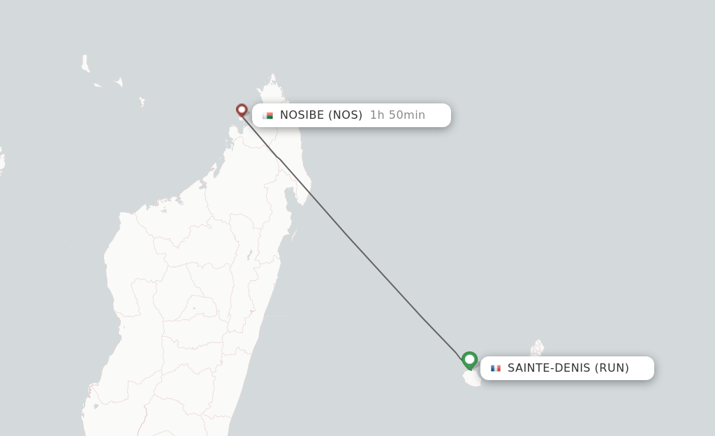 Flights from Saint Denis de la Reunion to Nossi-be route map