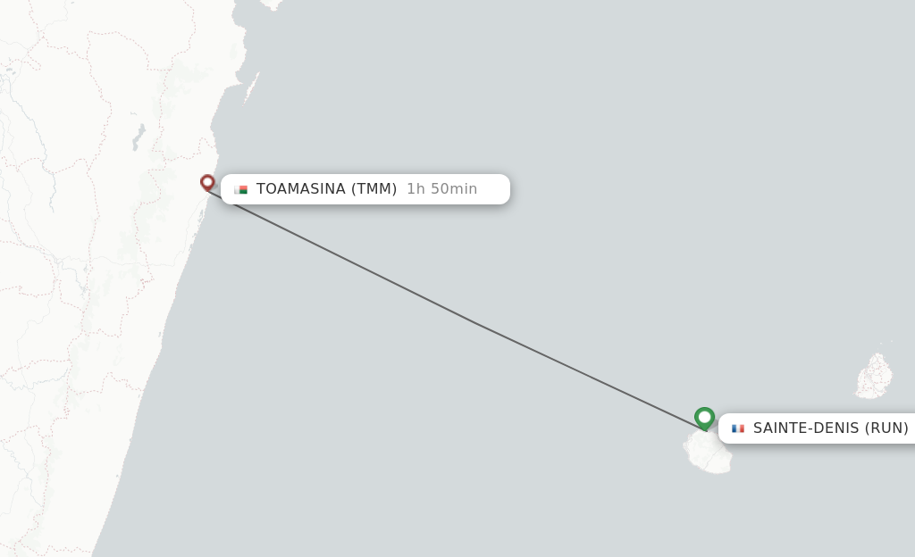 Flights from Sainte-Denis to Toamasina route map