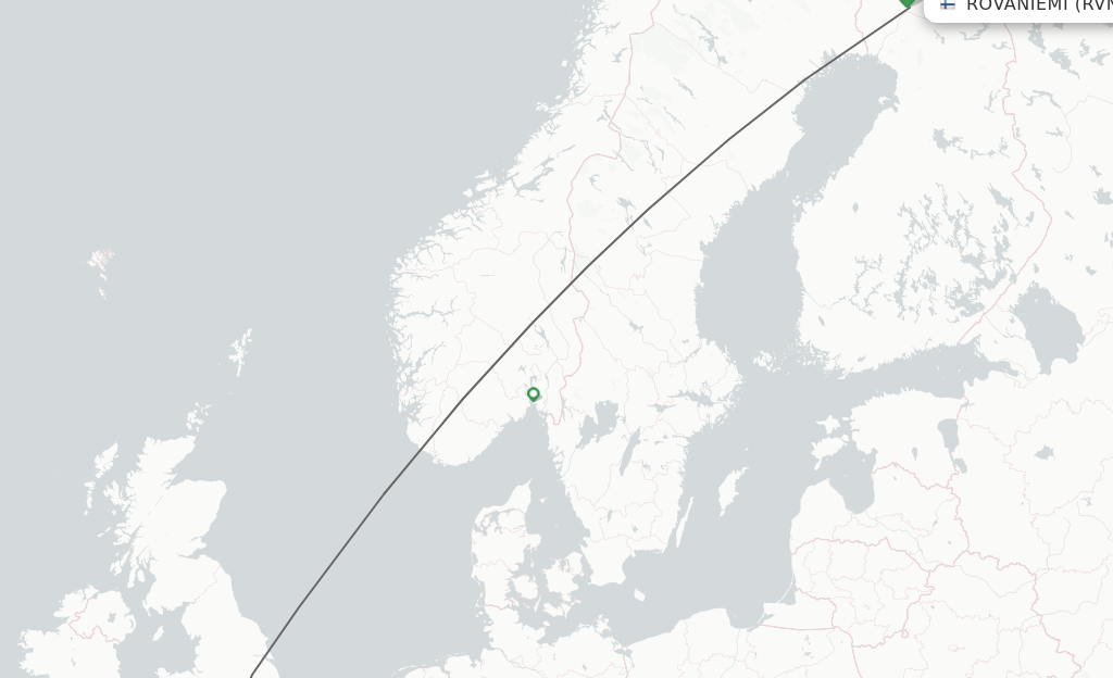 Flights from Rovaniemi to Bristol route map
