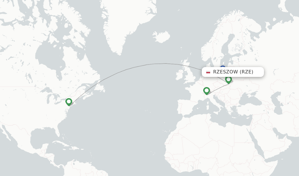 Route map with flights from Rzeszow with LOT