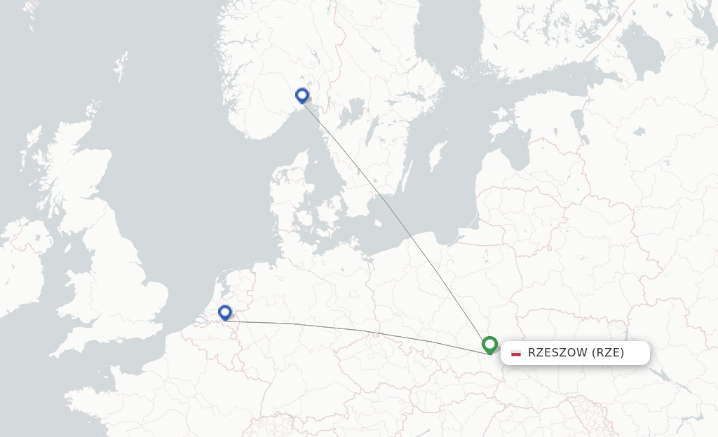Route map with flights from Rzeszow with Wizz Air
