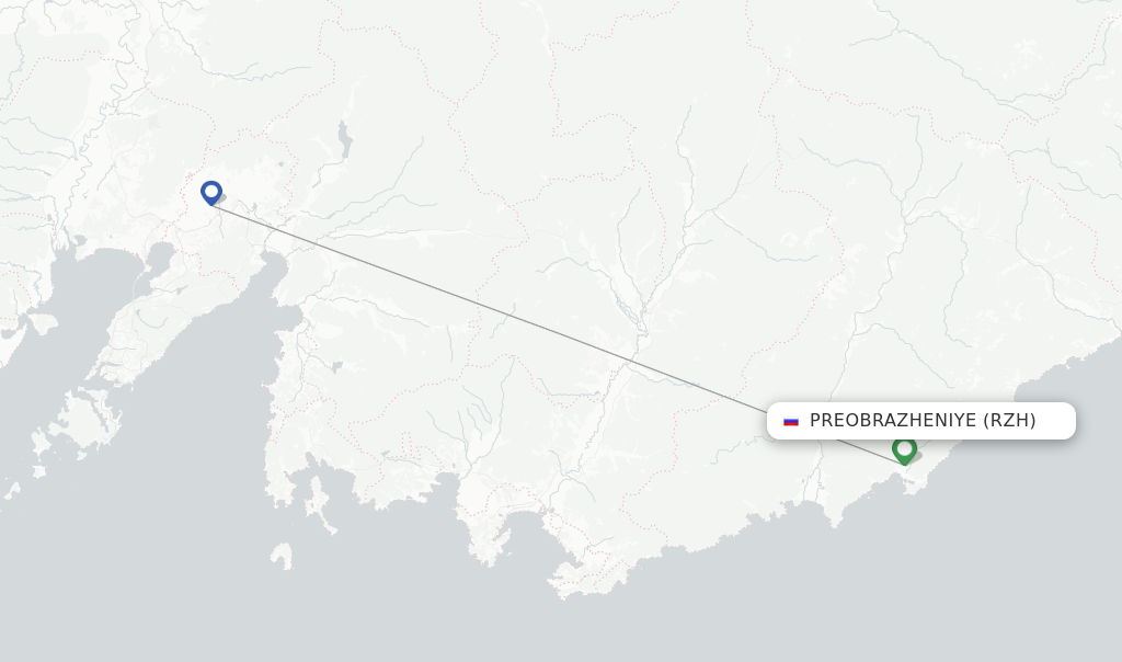 Route map with flights from Preobrazheniye with Aurora
