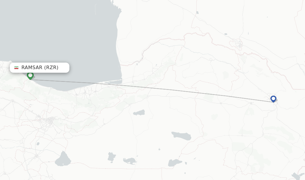 Route map with flights from Ramsar with Iran Aseman Airlines