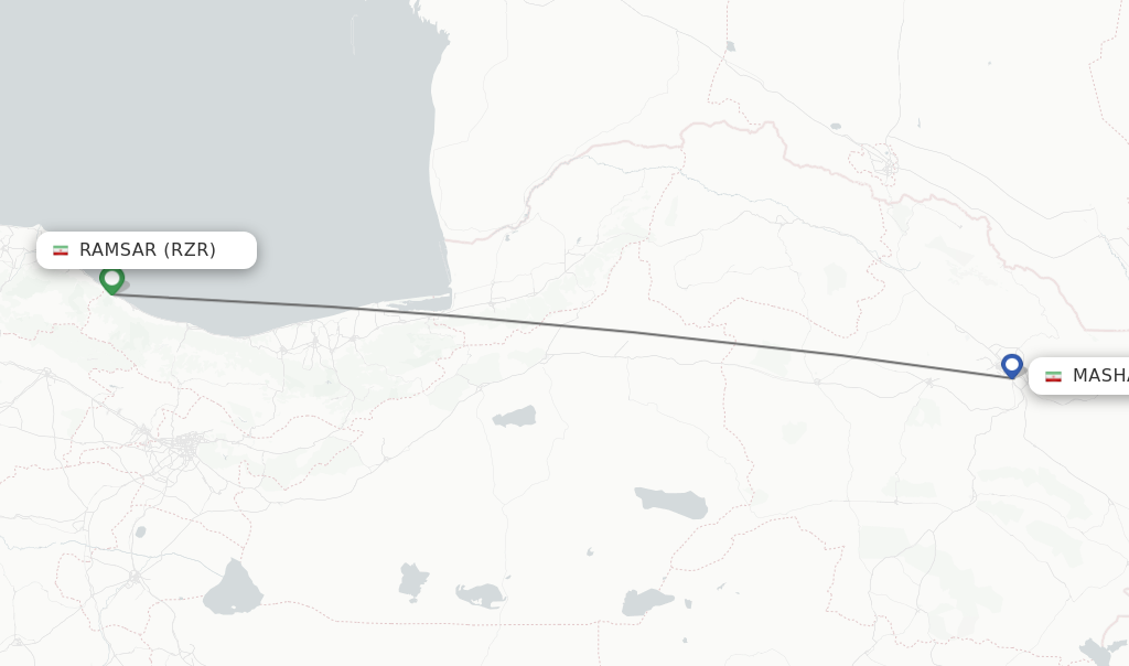 Flights from Ramsar to Mashad route map