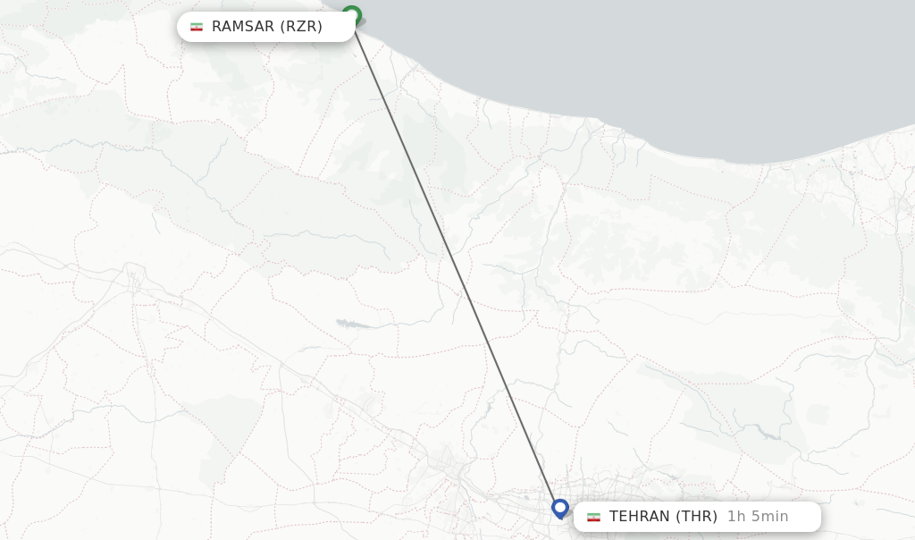 Flights from Ramsar to Tehran route map