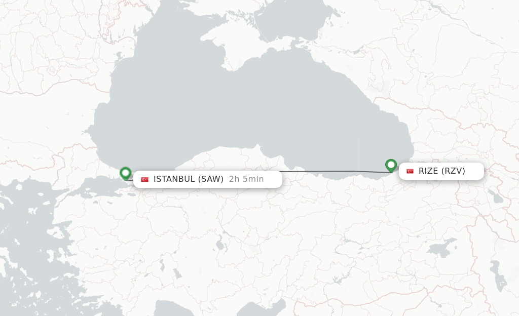 Flights from Rize to Istanbul route map
