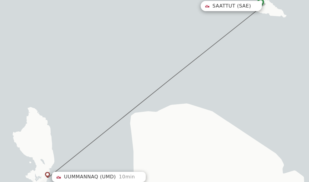 Flights from Saattut to Uummannaq route map