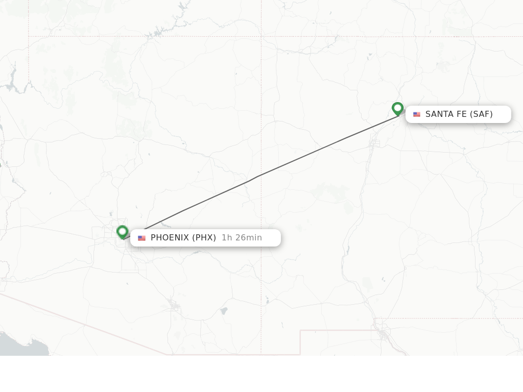 Flights from Santa Fe to Phoenix route map