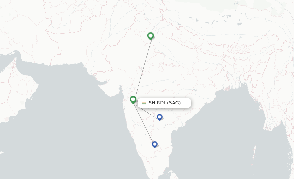 Route map with flights from Shirdi with IndiGo