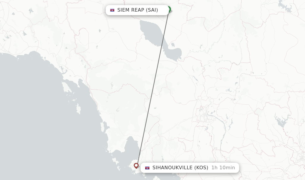 Flights from Sihanoukville to Siem Reap route map