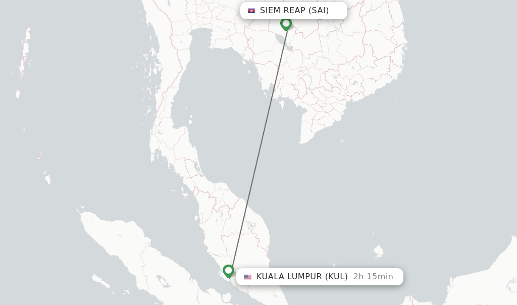 Flights from Kuala Lumpur to Siem Reap route map