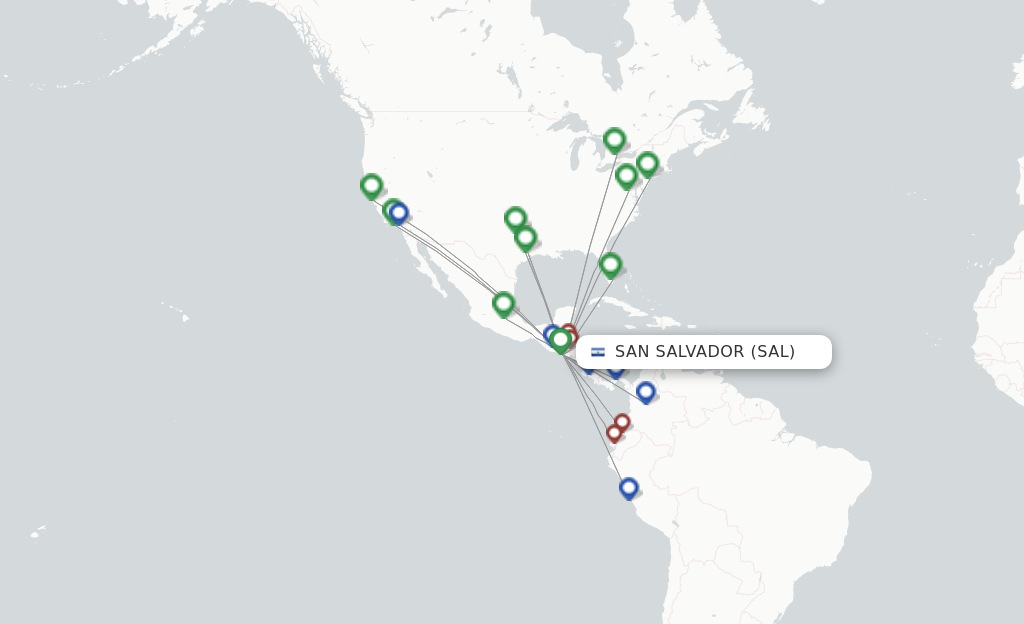 Route map with flights from San Salvador with AVIANCA