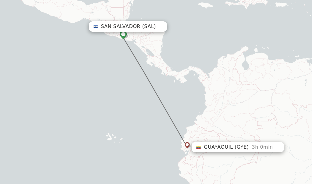 Flights from San Salvador to Guayaquil route map