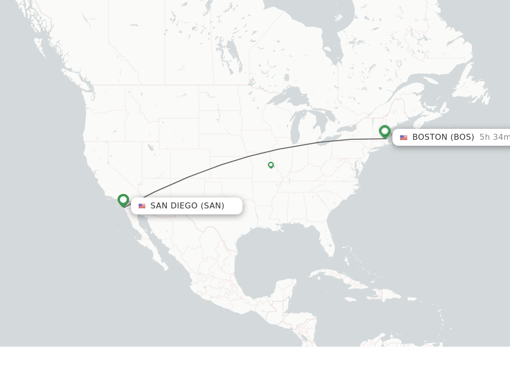 Flights from San Diego to Boston route map