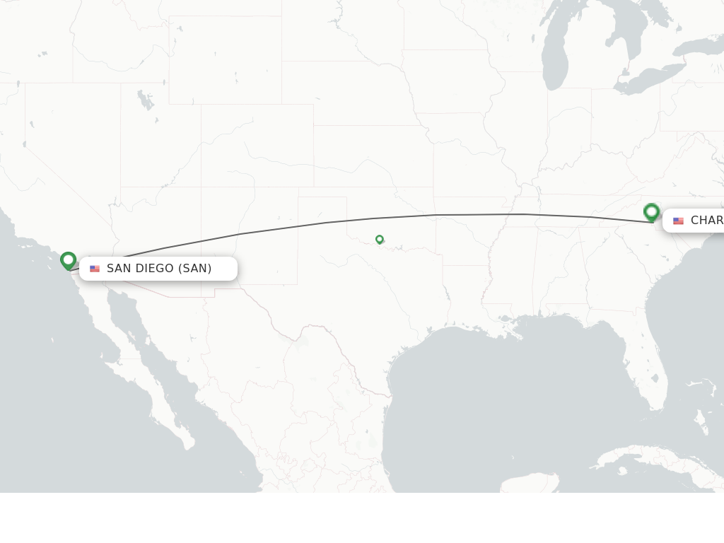 Flights from San Diego to Charlotte route map