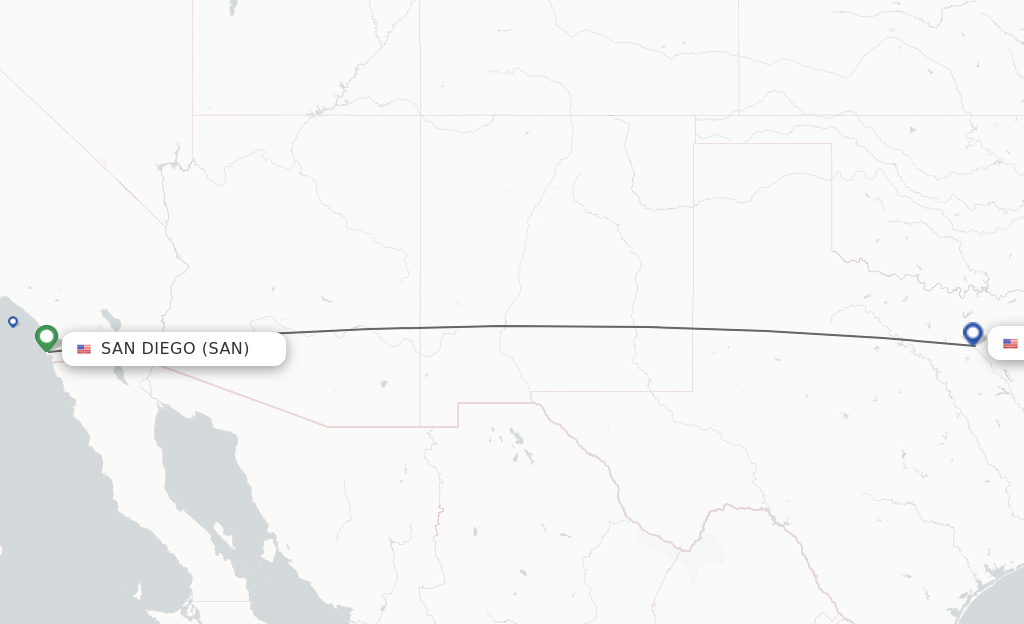 Flights from San Diego to Dallas route map