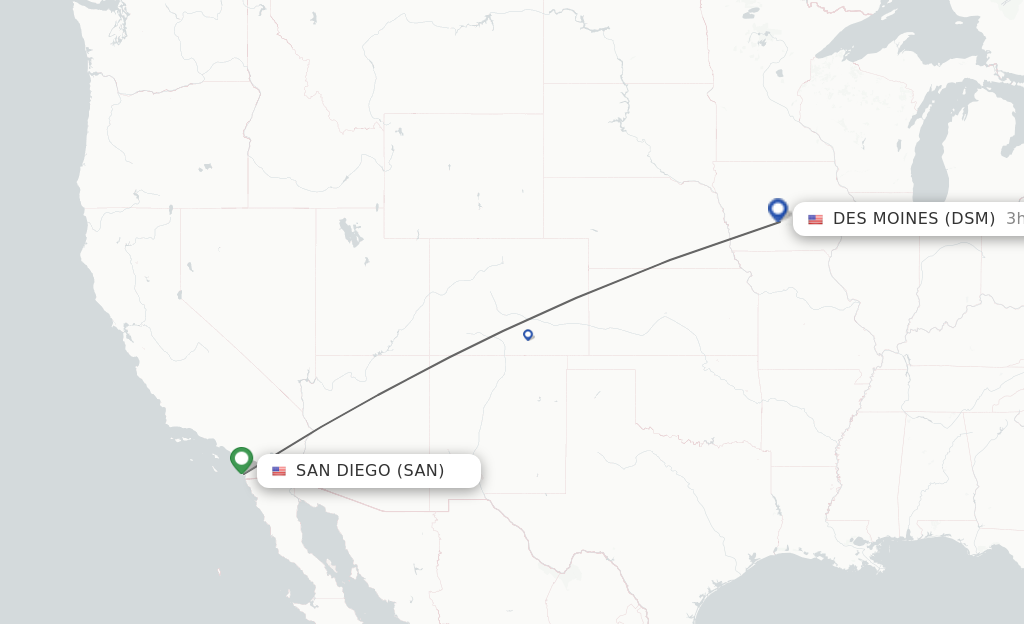 Direct (non-stop) flights from San Diego to Des Moines - schedules
