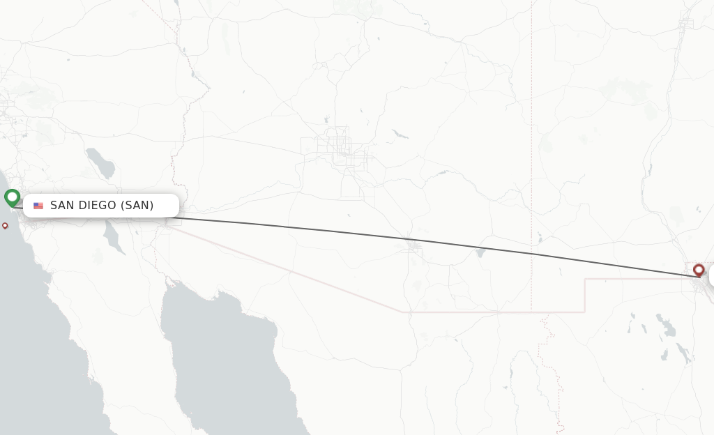 Flights from San Diego to El Paso route map