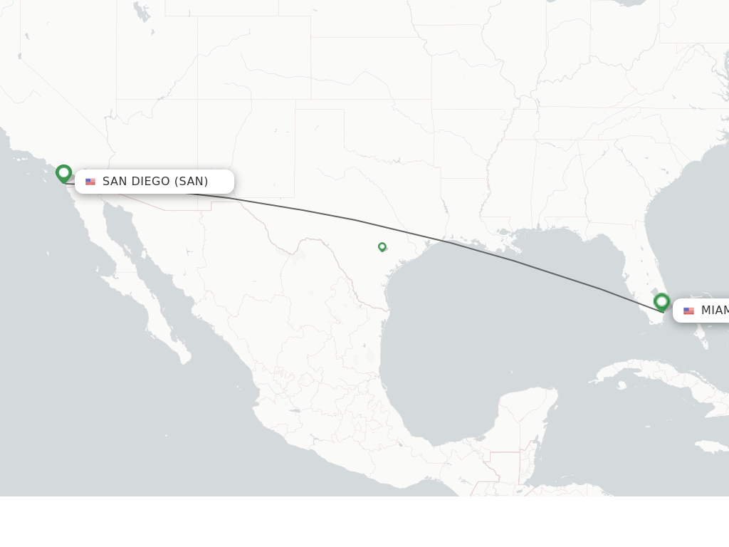 Flights from San Diego to Miami route map