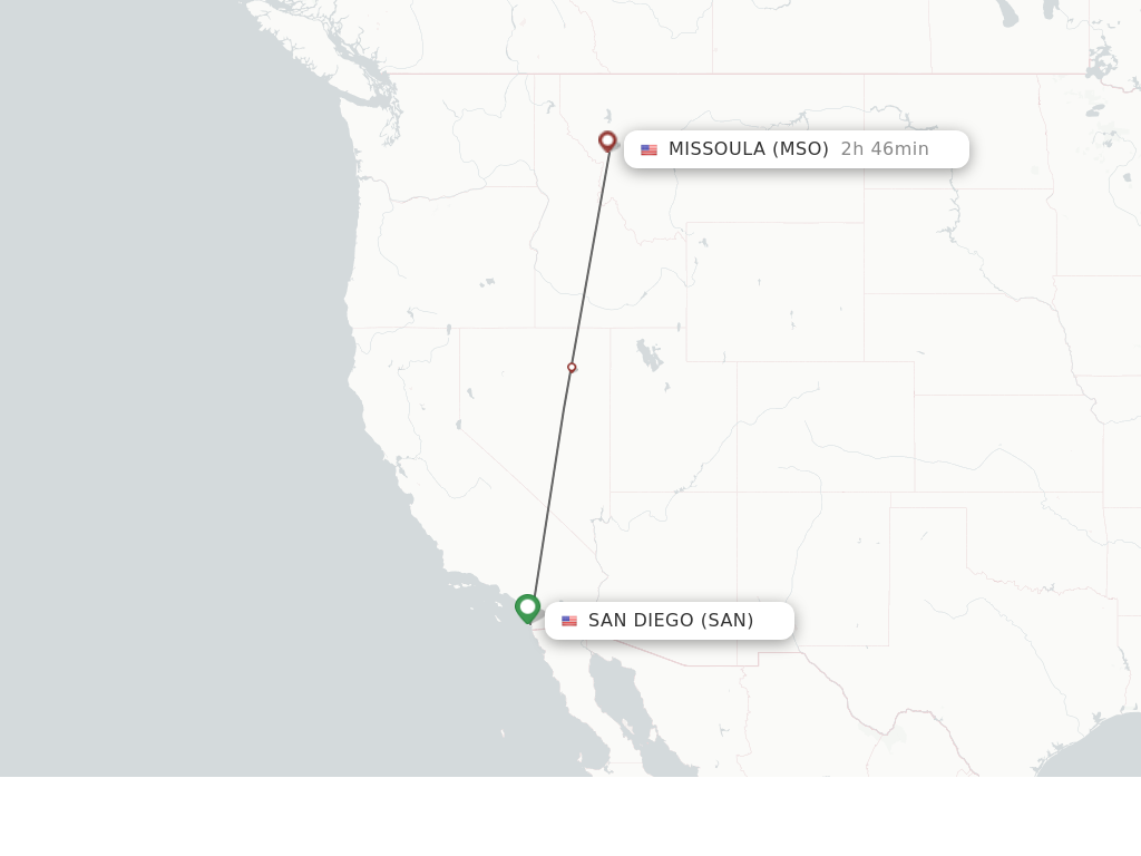 Flights from San Diego to Missoula route map