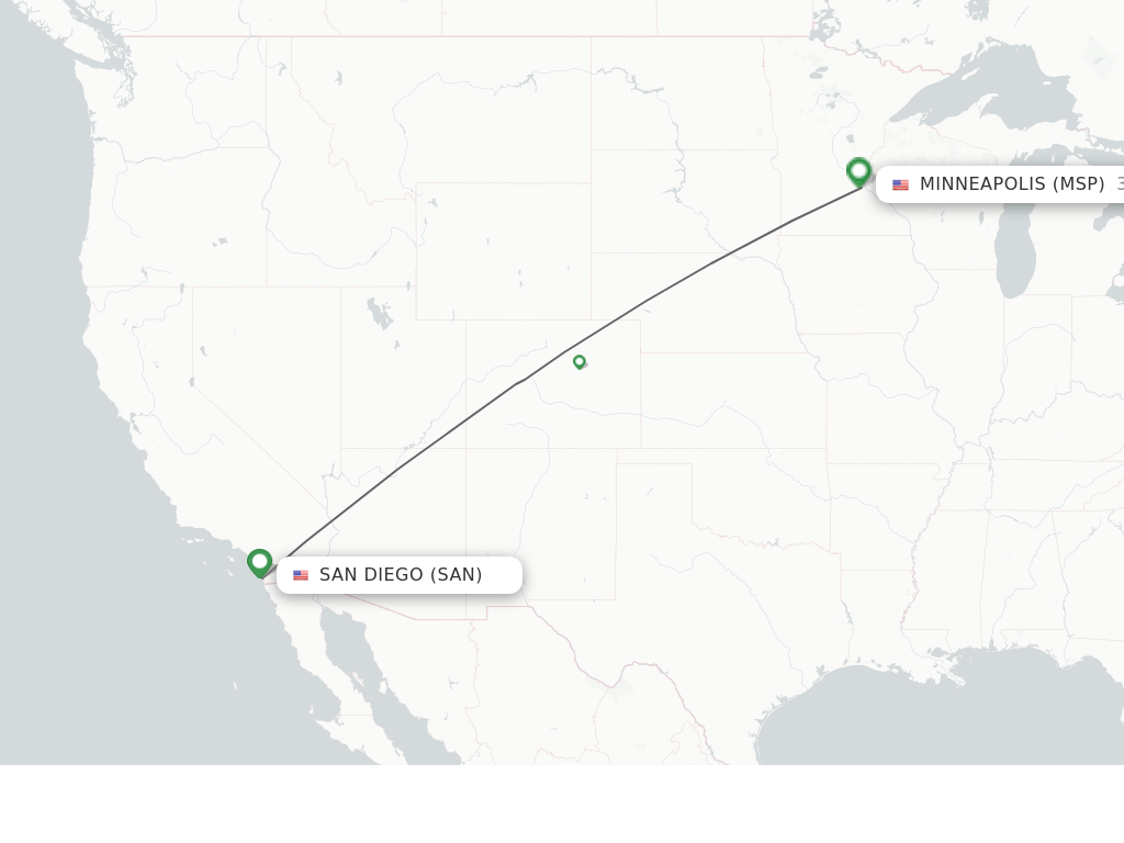 Flights from San Diego to Minneapolis route map
