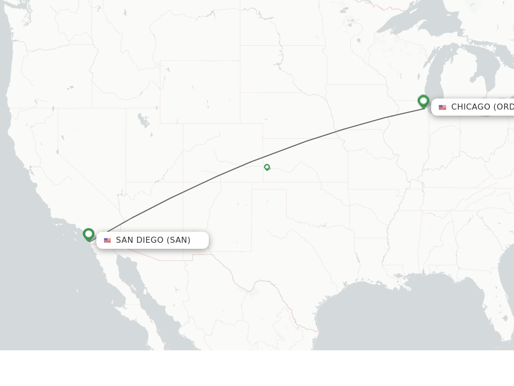 Flights from San Diego to Chicago route map