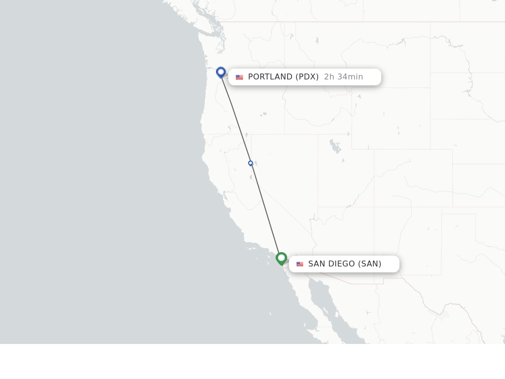 Flights from San Diego to Portland route map