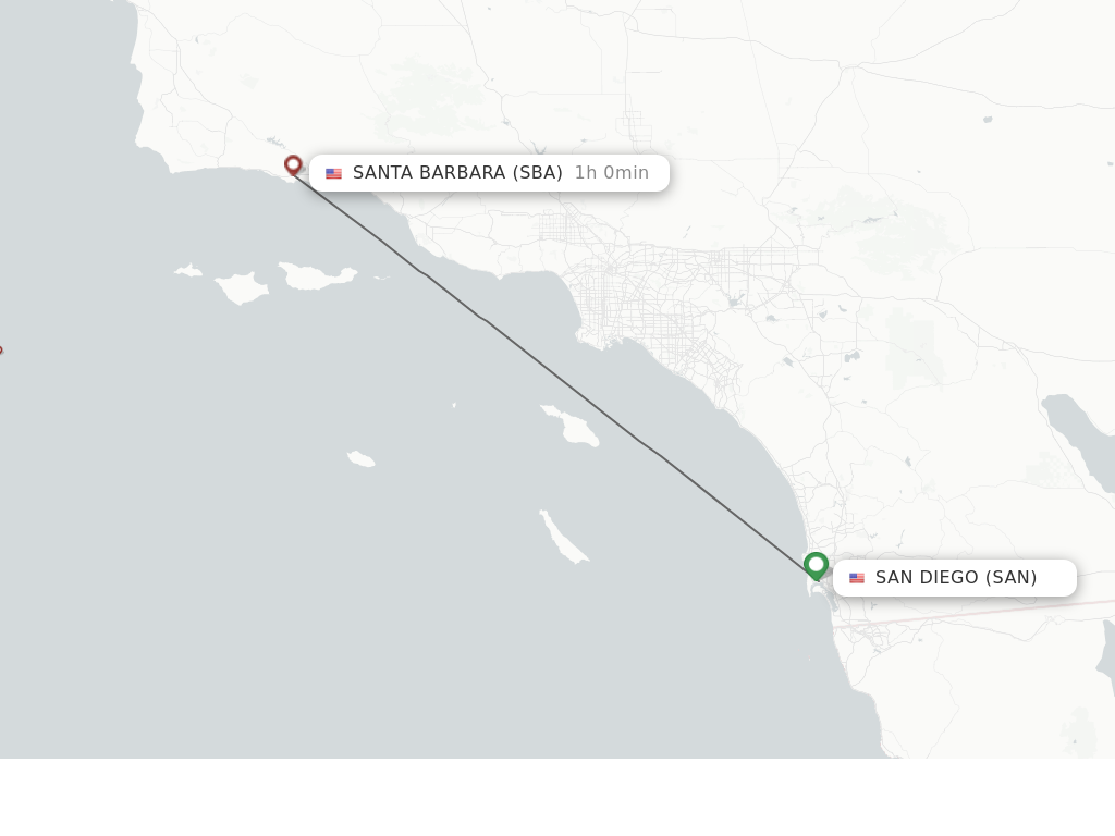 Flights from San Diego to Santa Barbara route map