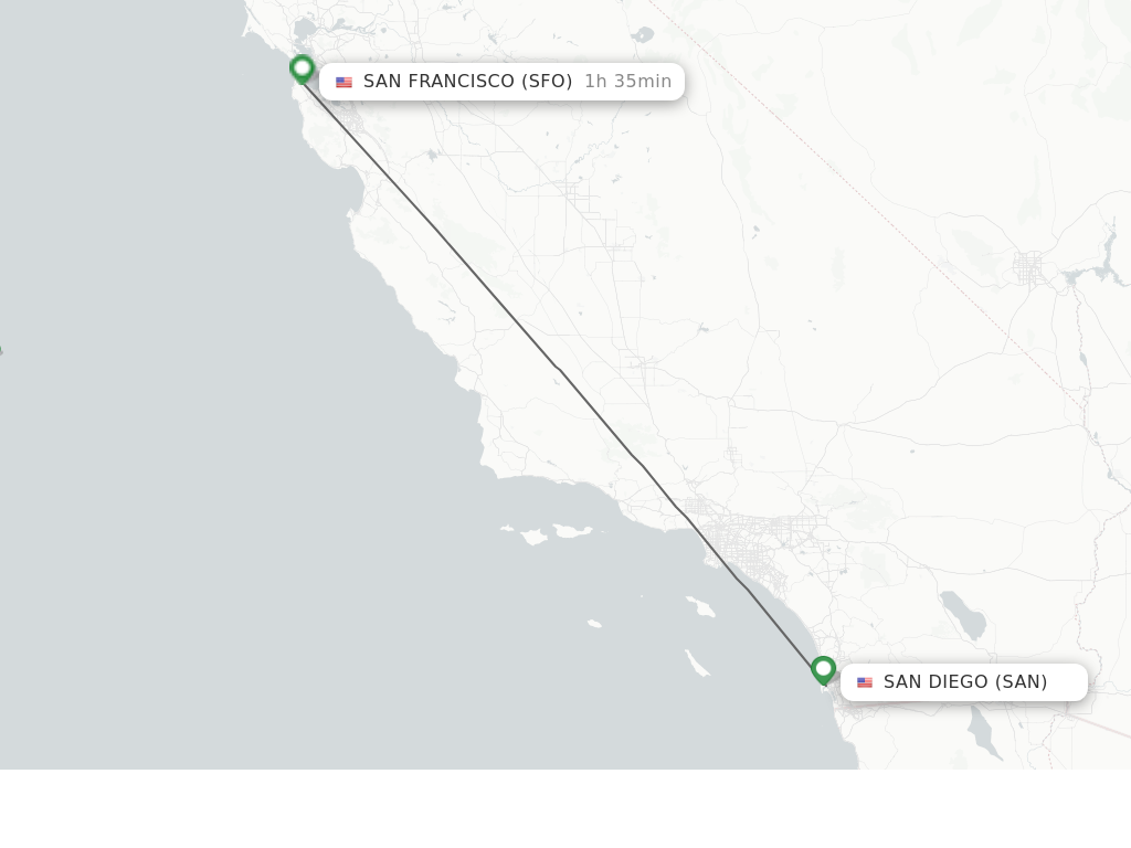 Flights from San Diego to San Francisco route map