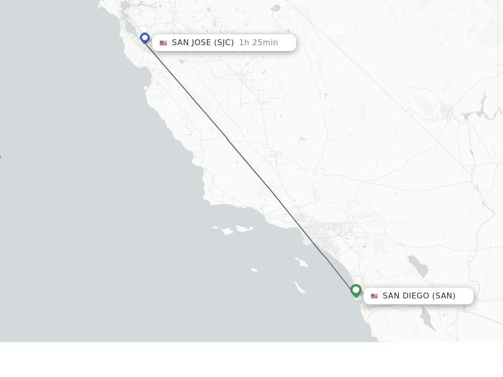 Flights from San Diego to San Jose route map