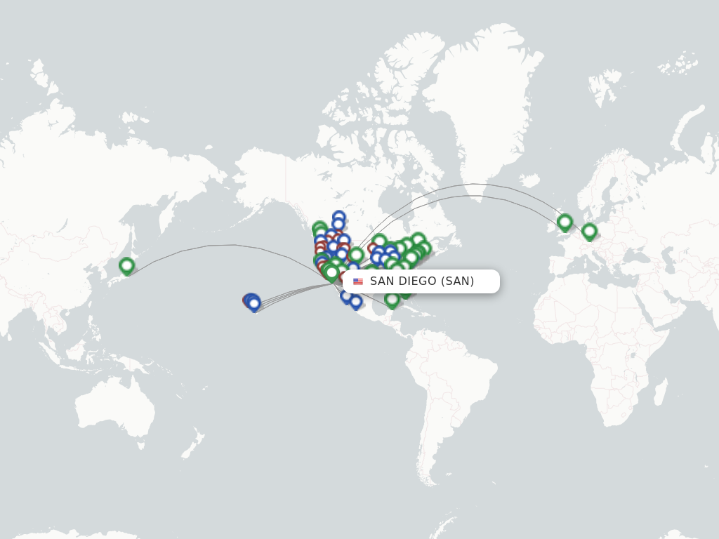 Flights from San Diego to Zurich route map