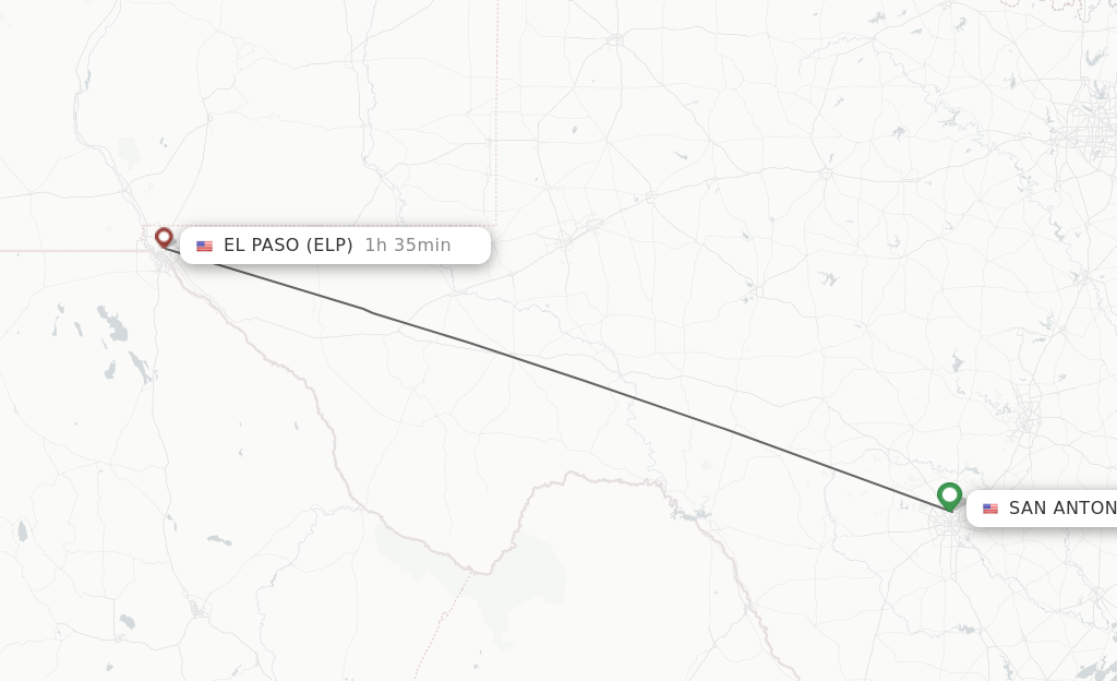Flights from San Antonio to El Paso route map