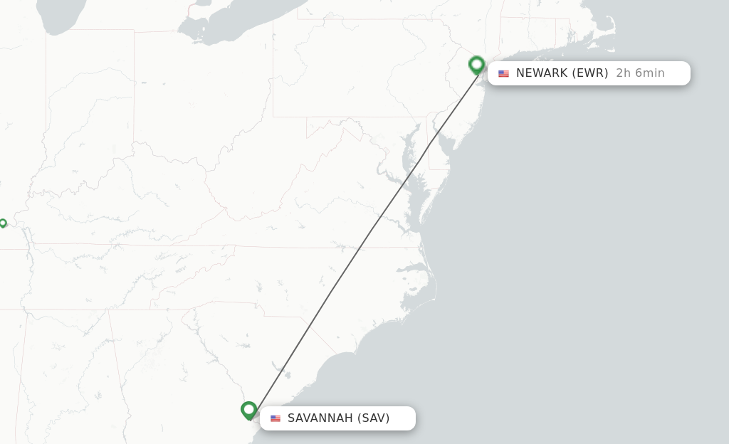 Flights from Savannah to New York route map