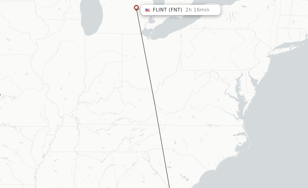 Flights from Savannah to Flint route map