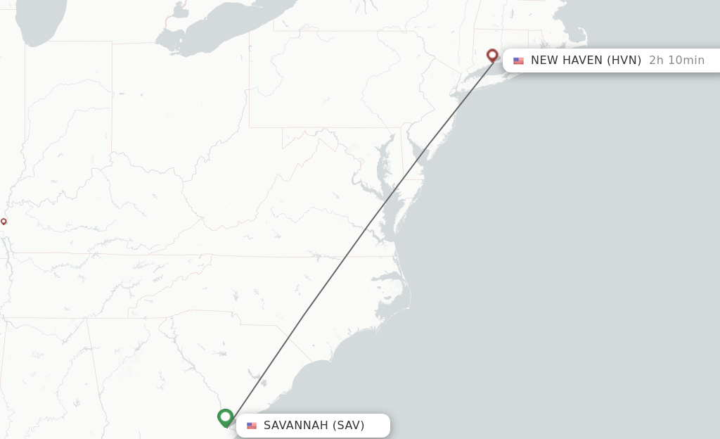 Flights from Savannah to New Haven route map
