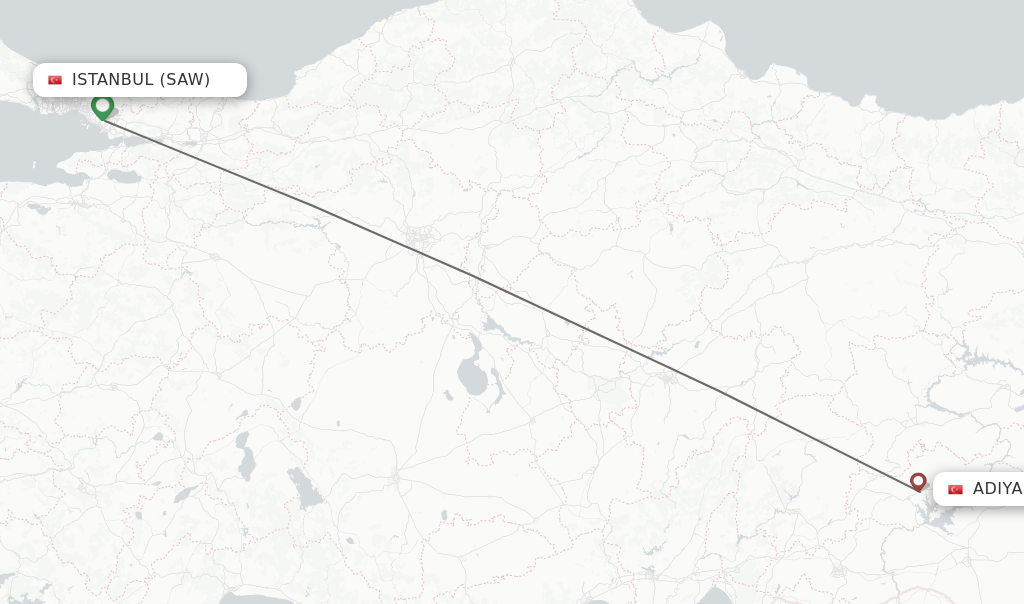 Flights from Istanbul to Adiyaman route map