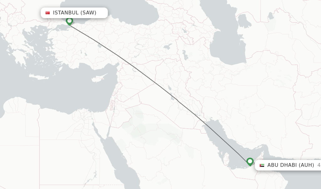Flights from Istanbul to Abu Dhabi route map