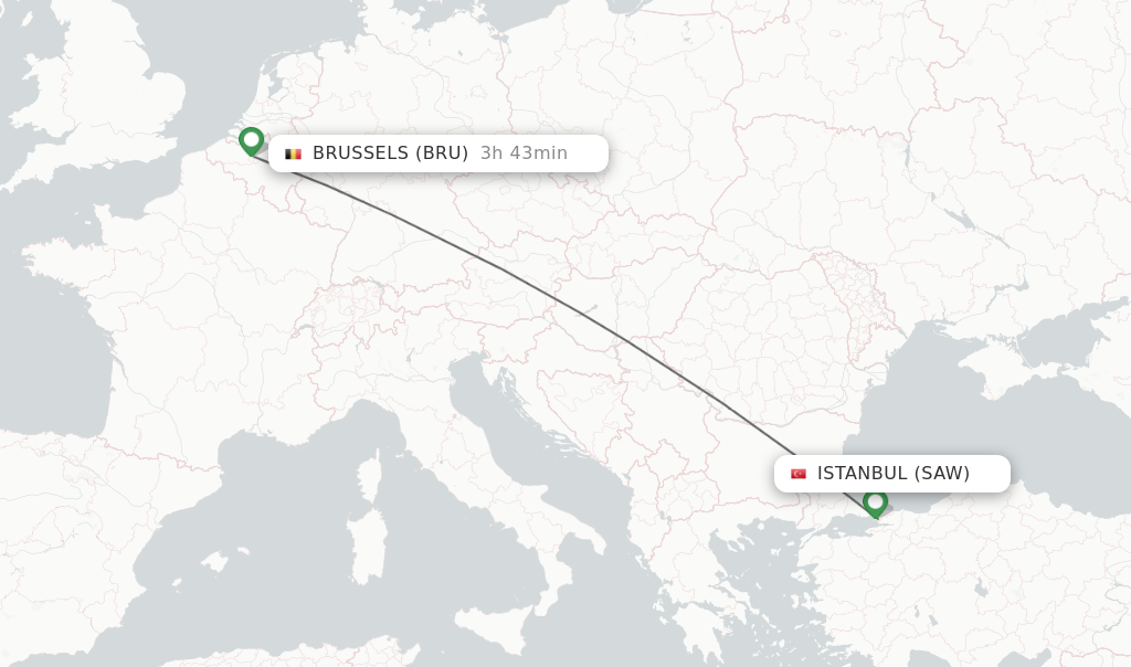 Flights from Istanbul to Brussels route map
