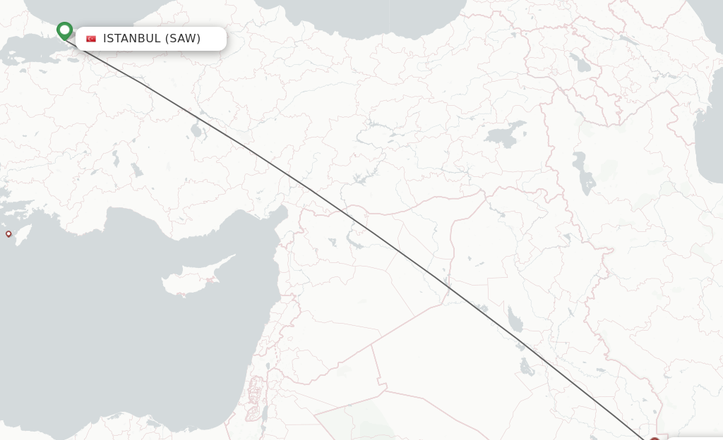 Flights from Istanbul to Basra route map