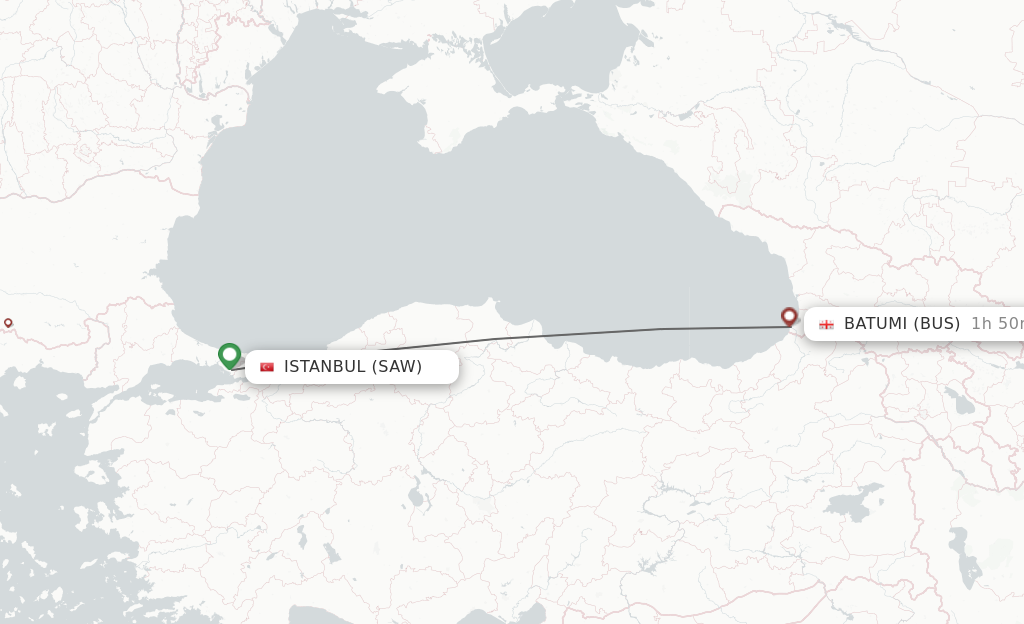 Flights from Istanbul to Batumi route map