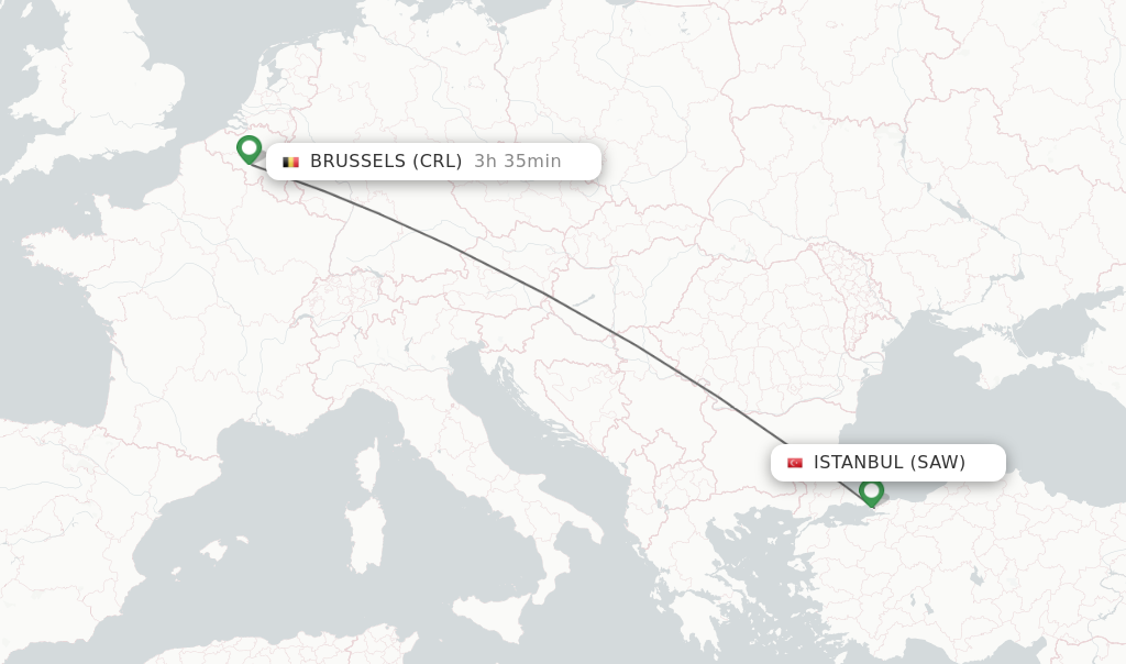 Flights from Istanbul to Brussels route map