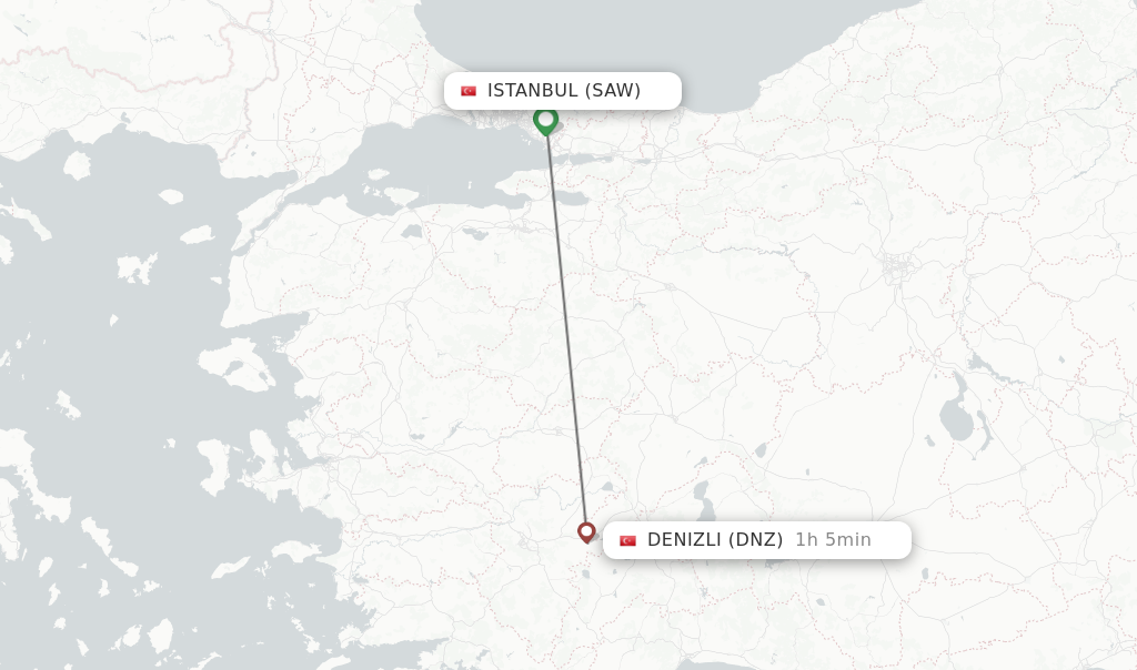 Flights from Istanbul to Denizli route map
