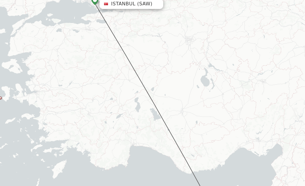 Flights from Istanbul to Nicosia route map