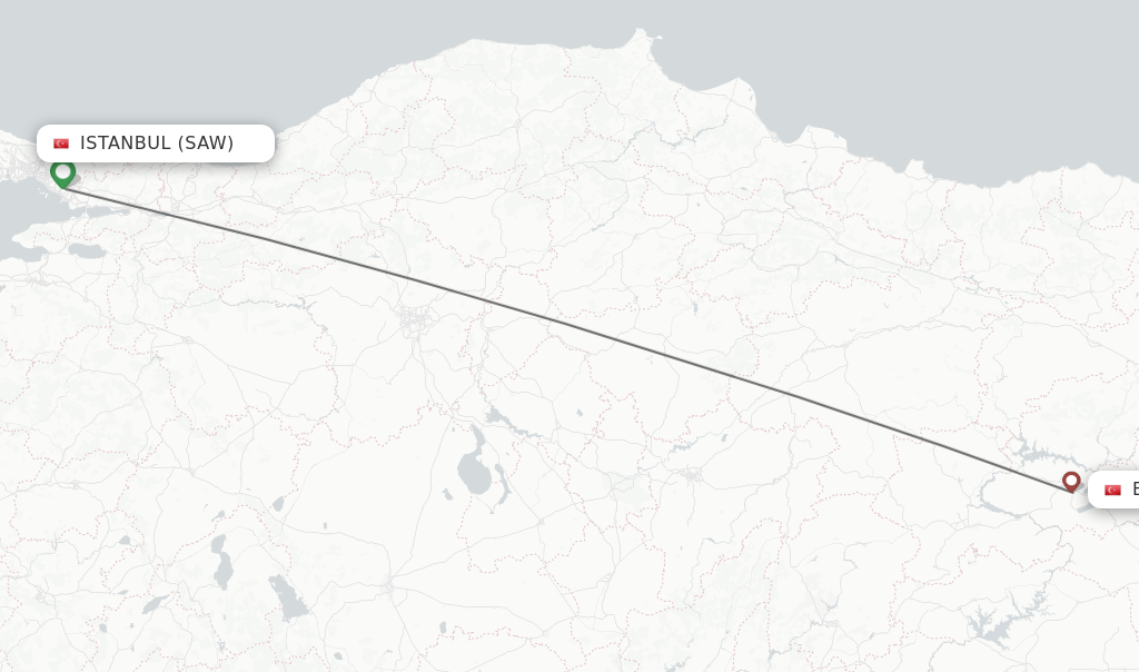 Flights from Istanbul to Elazig route map