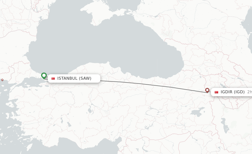 Flights from Istanbul to Igdir route map