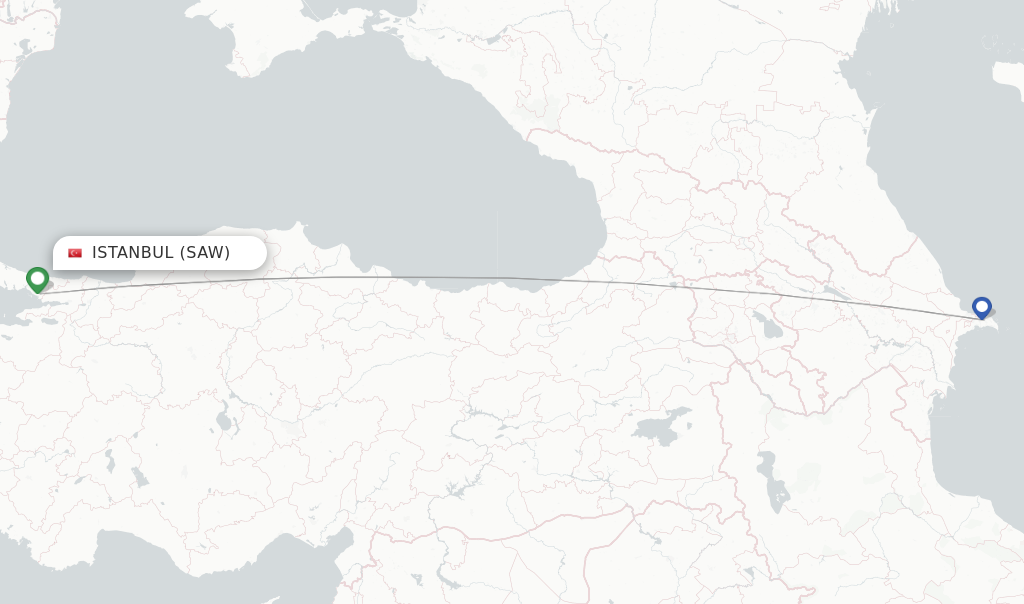 Route map with flights from Istanbul with AZAL
