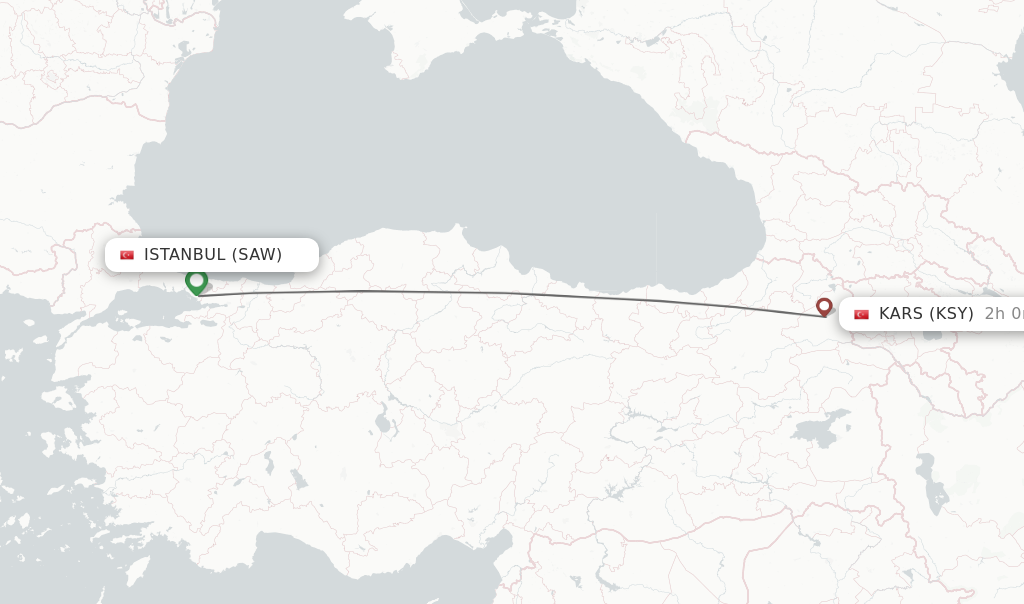 Flights from Istanbul to Kars route map
